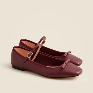 NIB J. CREW Quinn Mary Jane Ballet Flats in Leather MIDNIGHT BURGUNDY 6.5 $178